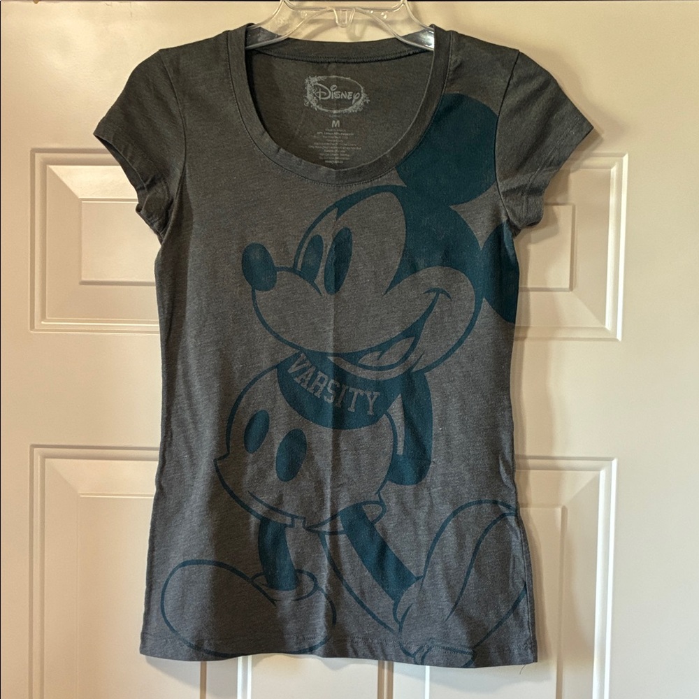 Medium Disney Mickey Mouse Gray and Navy Varsity Graphic Tee